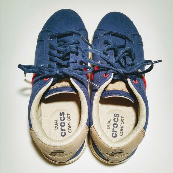 Crocs Mens Size 7 Torino Lace Up Tennis Shoe Sneaker Blue Khaki New - Picture 5 of 6